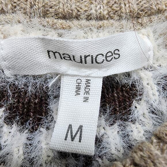 NEW Maurices Sweater Womens M Tan Fair Isle Eyelash Crew Neck Pullover Stretch - Picture 5 of 11